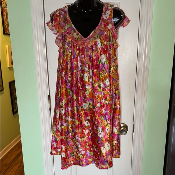 Oscar De La Renta Pink Label Pink Floral Flutter Sleeve Nightgown Size Large - Picture 1 of 8